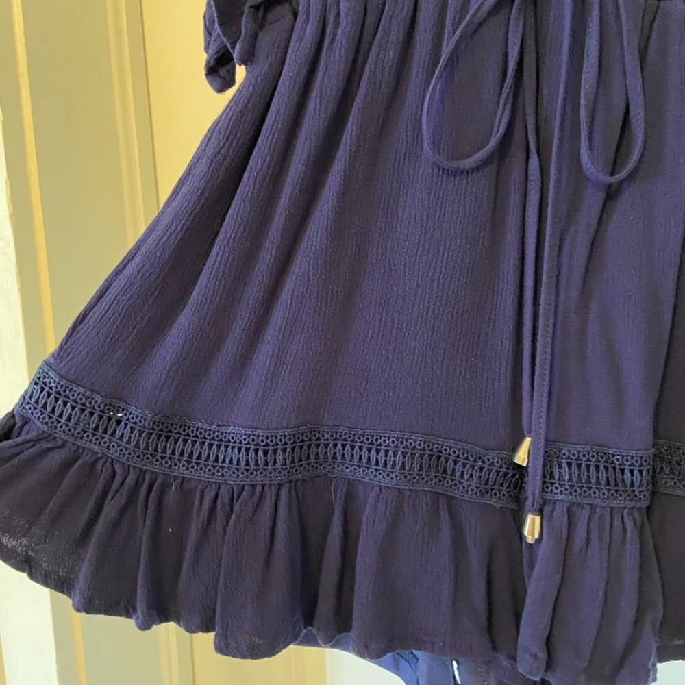 Navy Blue Ruffle Romper - Picture 3 of 4